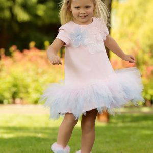 Daga Pink Dress with Pink/Blue/White Flowers and Tulle Skirt