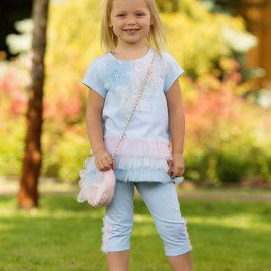 Daga Blue Legging Set with Pink/Blue/White Flowers