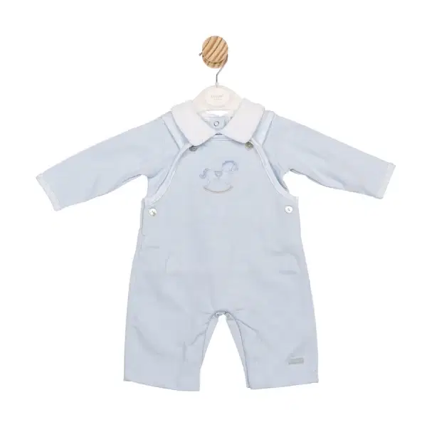 Mintini Boys Blue Dungaree Set with White Collar & Rocking Horse MB6559