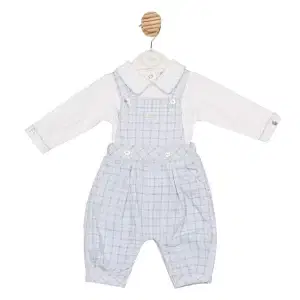 Mintini Boys Blue Checked Dungaree & White Long Sleeved Top MB6591