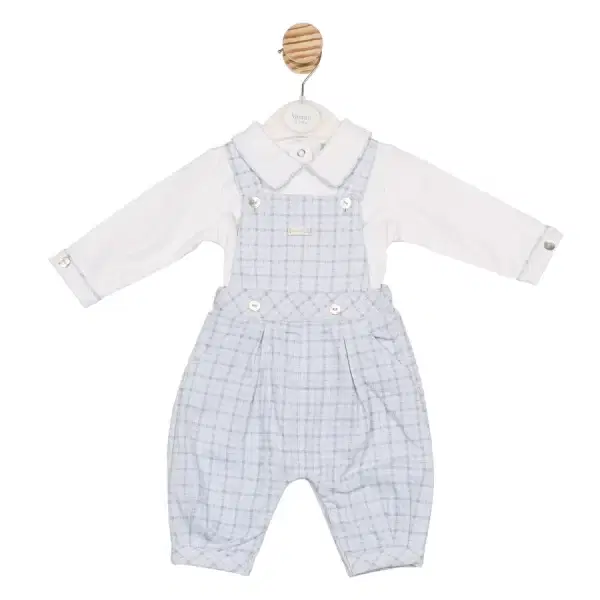 Mintini Boys Blue Checked Dungaree & White Long Sleeved Top MB6591