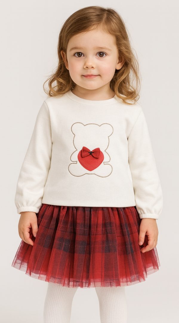 iDO Baby Tartan Skirt Set with Teddybear heart motif 4F124