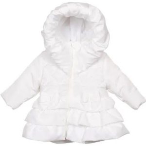 Mintini White Frills and Bow Coat with Pearls MB6526